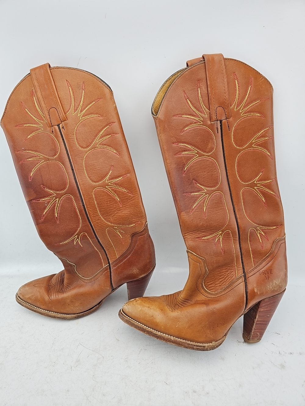 Frye Brown Leather Tall Cowboy Boots
